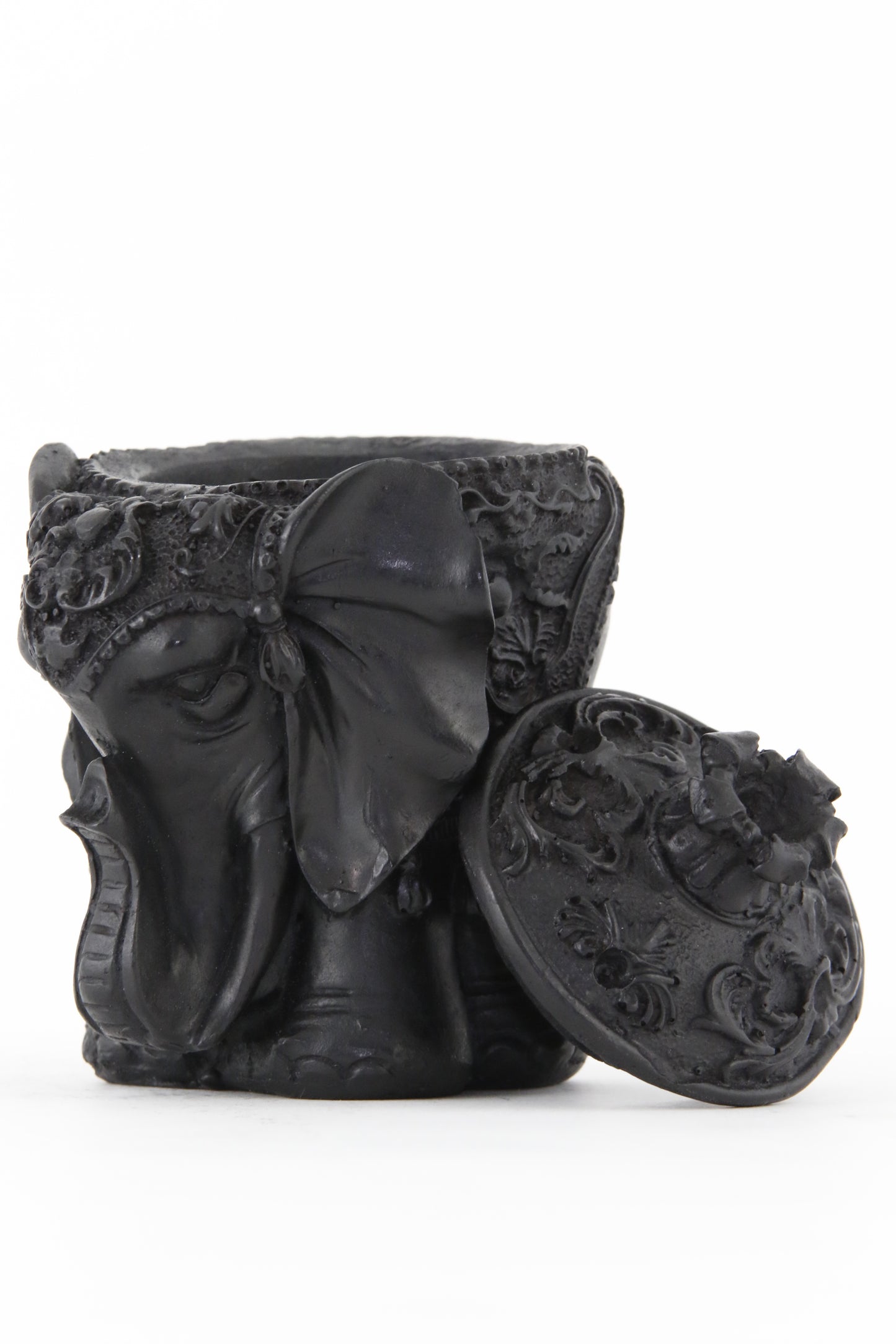 ELEPHANT BOX STATUE ROUND COVER OFF DARK SIDE VIEW