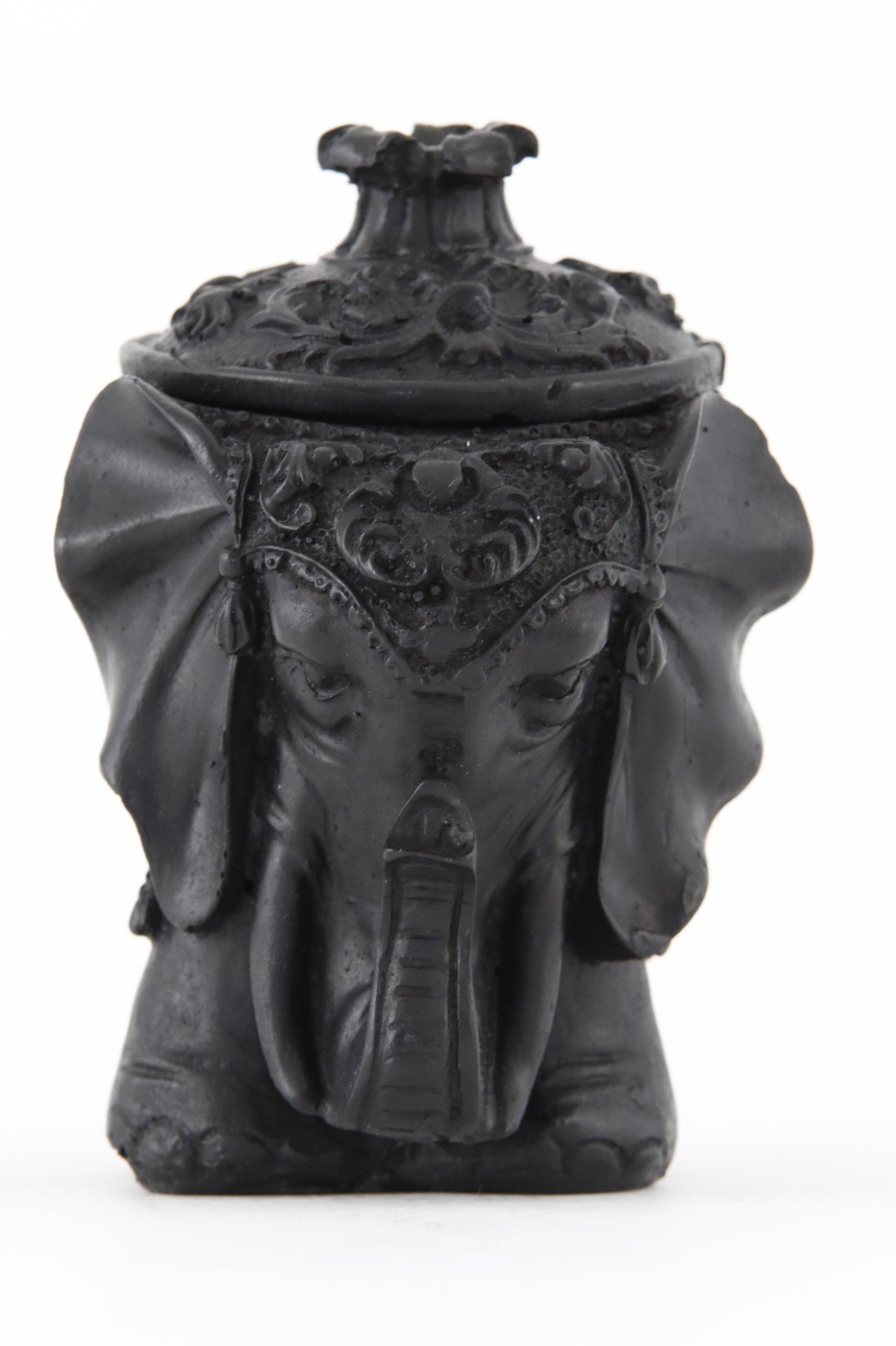 ELEPHANT BOX STATUE ROUND DARK FRONT VIEW