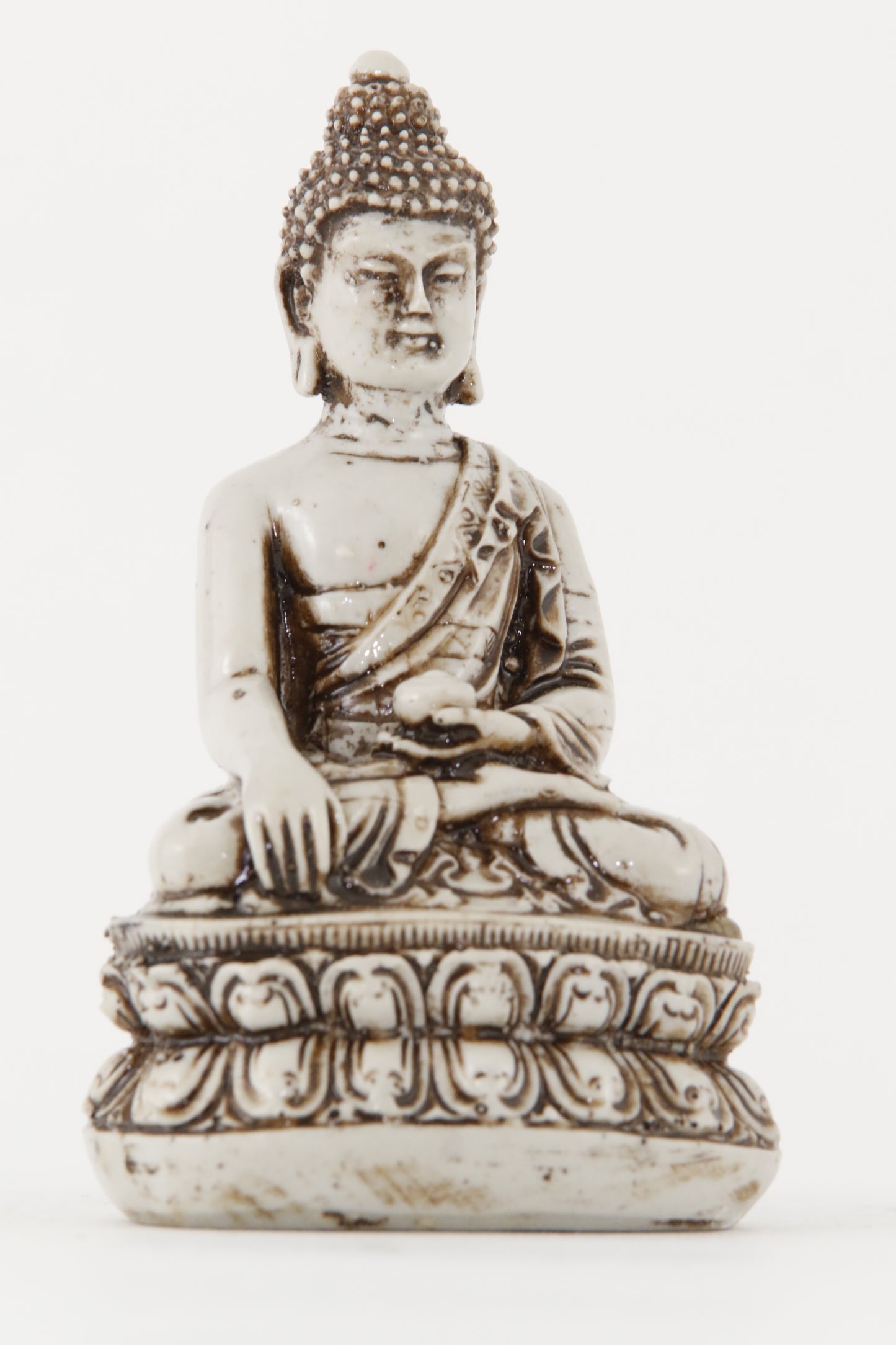EARTH TOUCHING BUDDHA STATUE OFF-WHITE SMALL SIZE SIDE VIEW