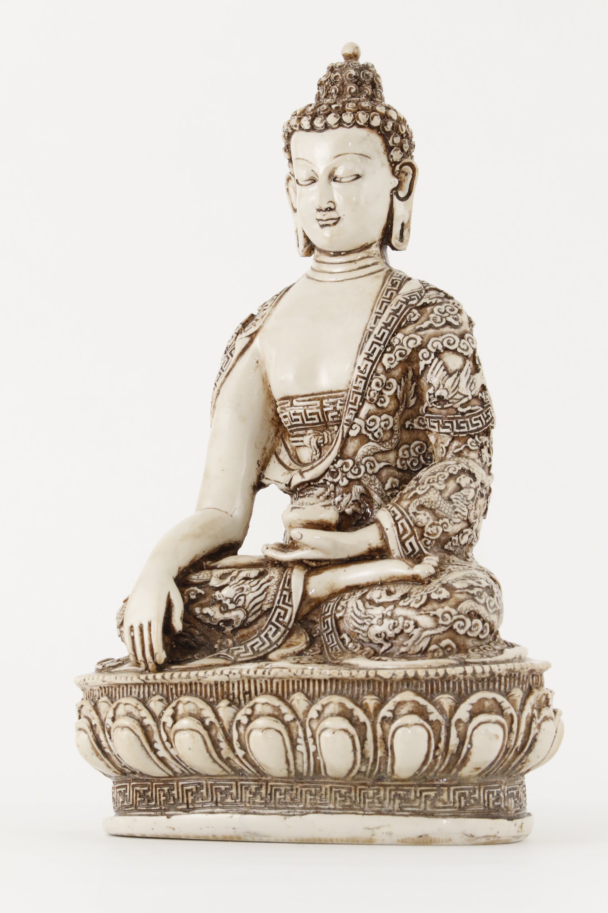 EARTH TOUCHING BUDDHA STATUE OFF-WHITE EXTRA LARGE SIDE VIEW