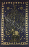 ELEPHANT BODHI TREE TAPESTRY NAVY BLUE GOLD