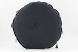 MEDITATION CUSHION BLACK EMBROIDERED ROUND BACK VIEW