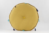 MEDITATION CUSHION LIGHT MUSTARD EMBROIDERED ROUND BACK VIEW