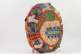 MEDITATION CUSHION ORANGE EMBROIDERED ROUND SIDE  VIEW