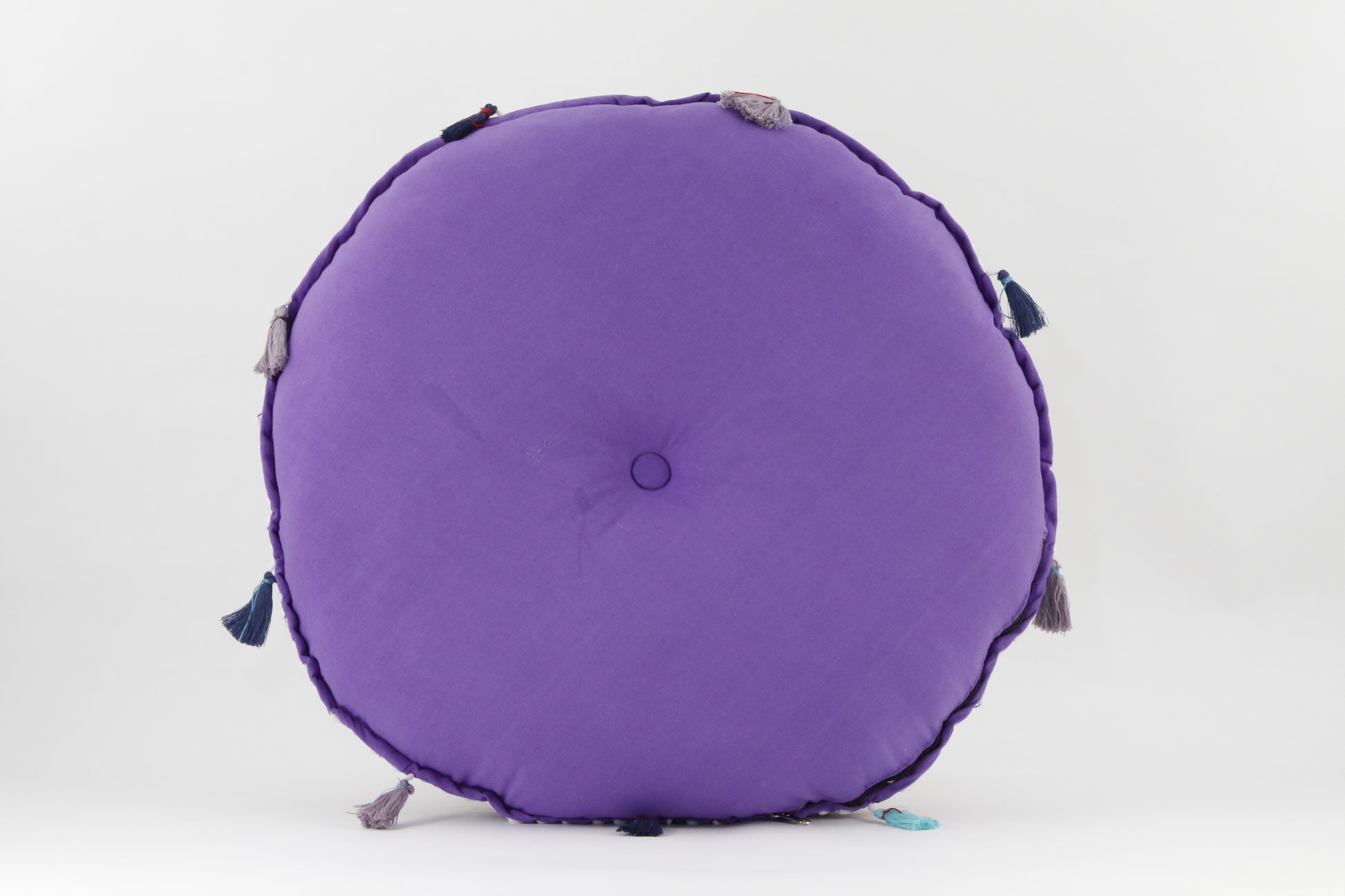 MEDITATION CUSHION PURPLE EMBROIDERED ROUND BACK VIEW