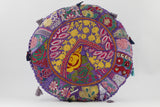 MEDITATION CUSHION  PURPLE EMBROIDERED ROUND FRONT VIEW