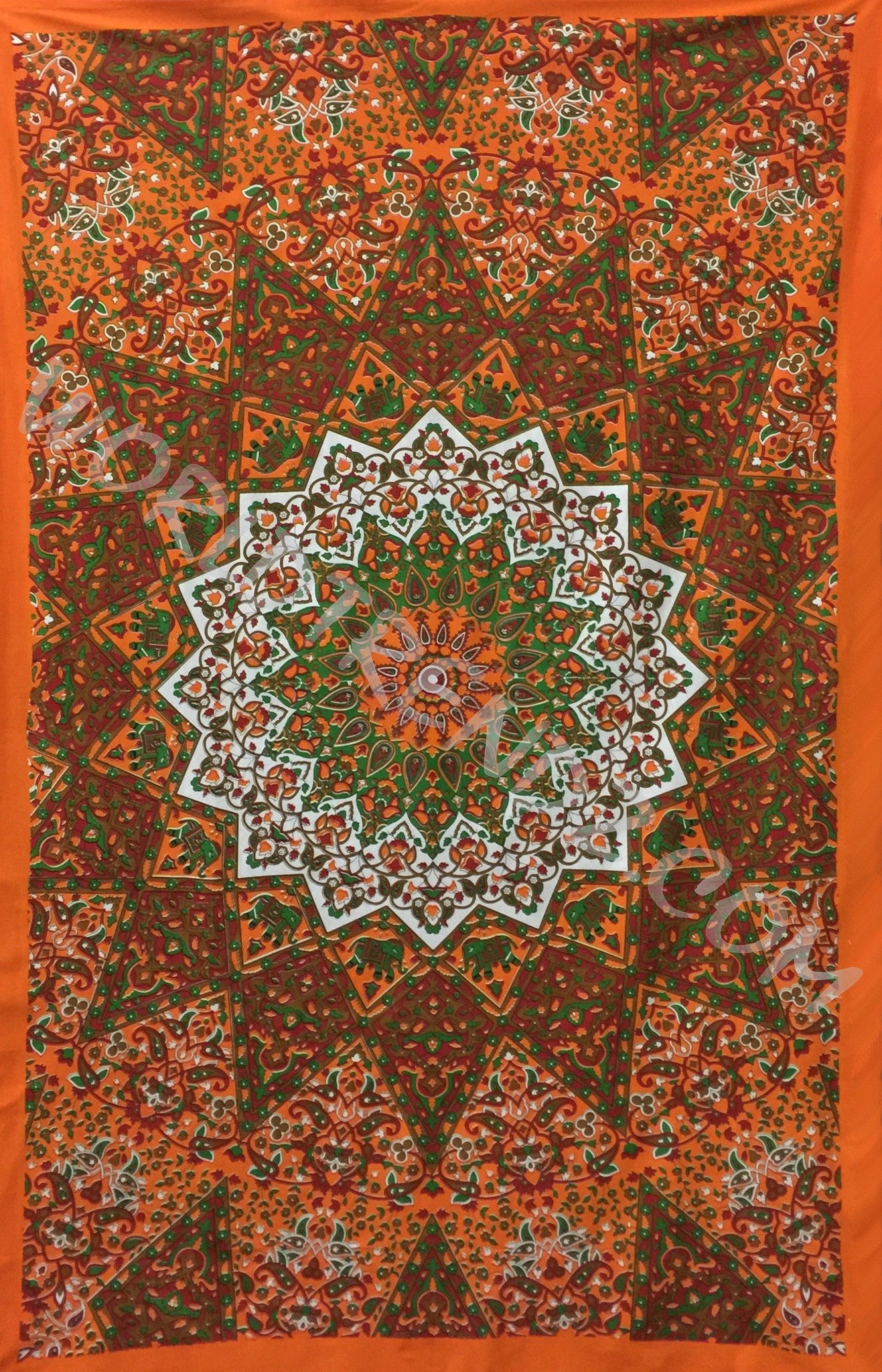 MANDALAS ELEPHANTS AND FLORA TAPESTRY ORANGE
