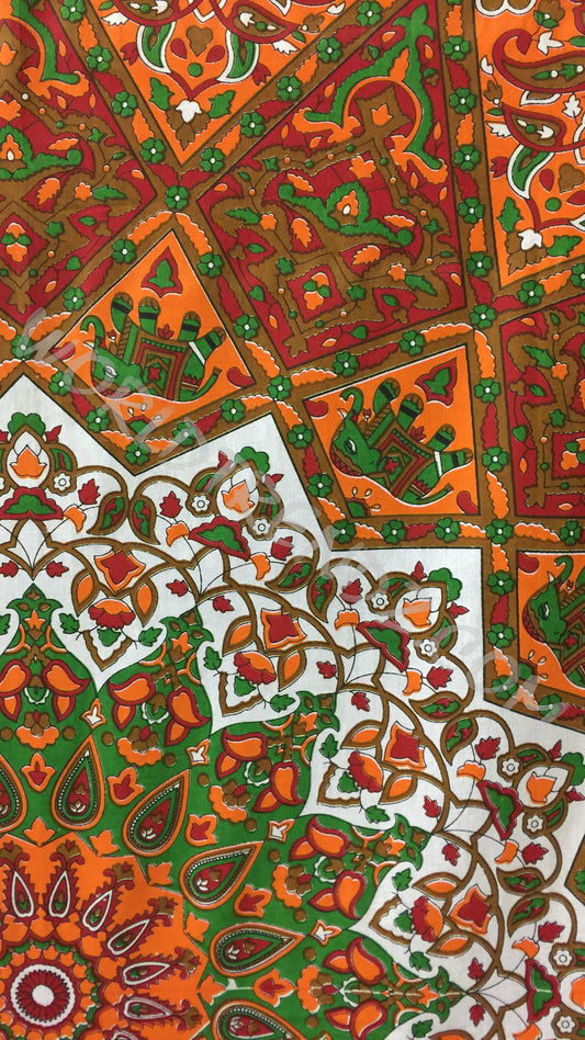 MANDALAS ELEPHANTS AND FLORA TAPESTRY ORANGE DETAILS
