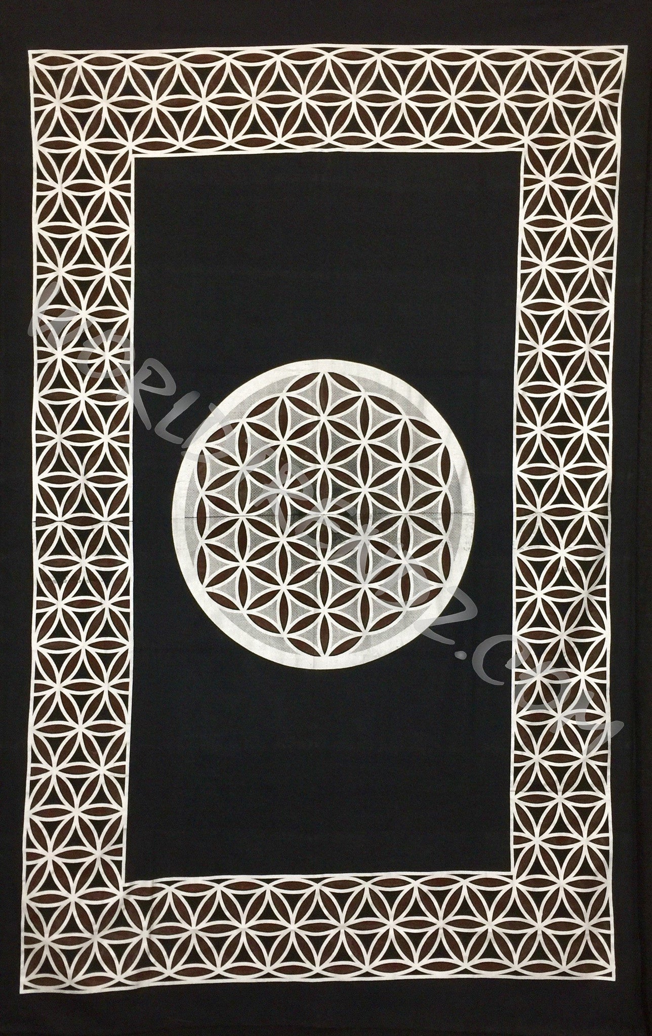 FLOWER OF LIFE TAPESTRY BLACK-SILVER-BROWN