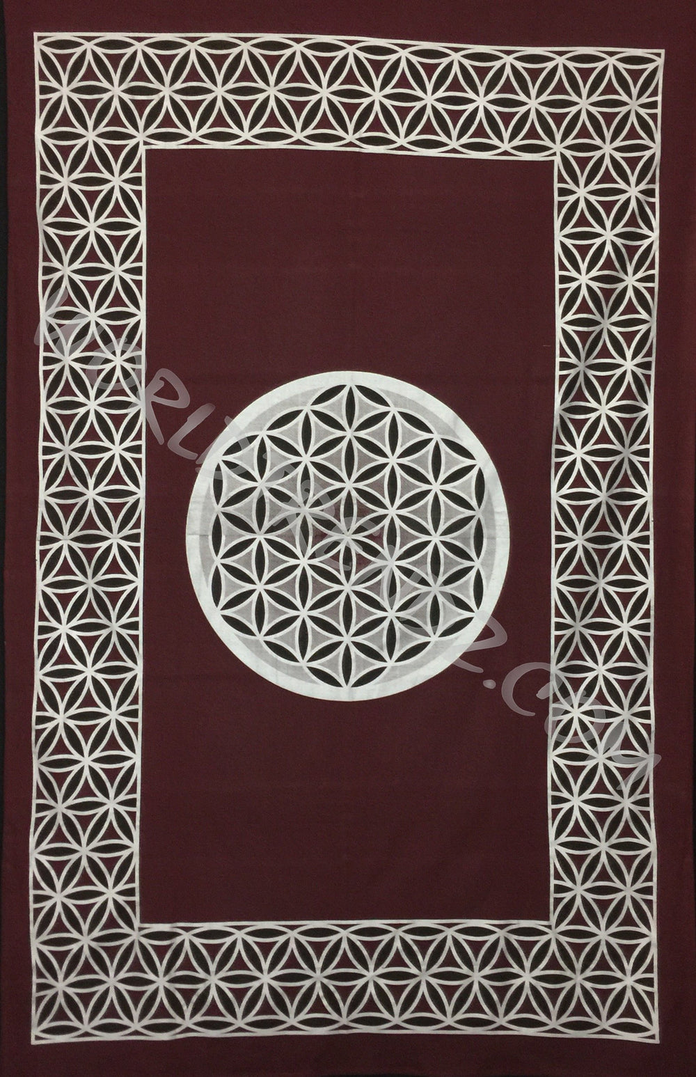 FLOWER OF LIFE TAPESTRY BURGUNDY-SILVER-BLACK