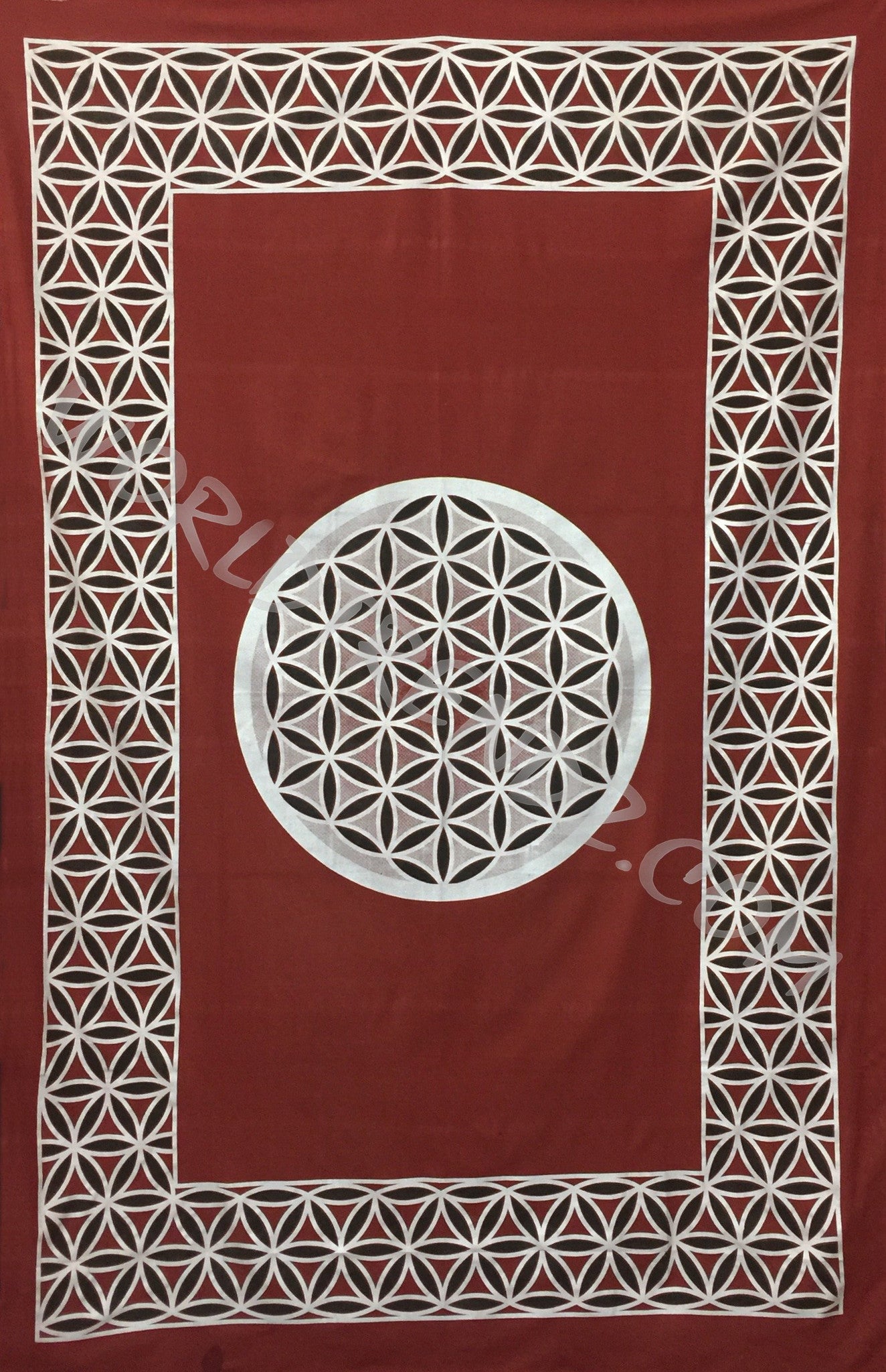 FLOWER OF LIFE TAPESTRY RED-SILVER-BLACK