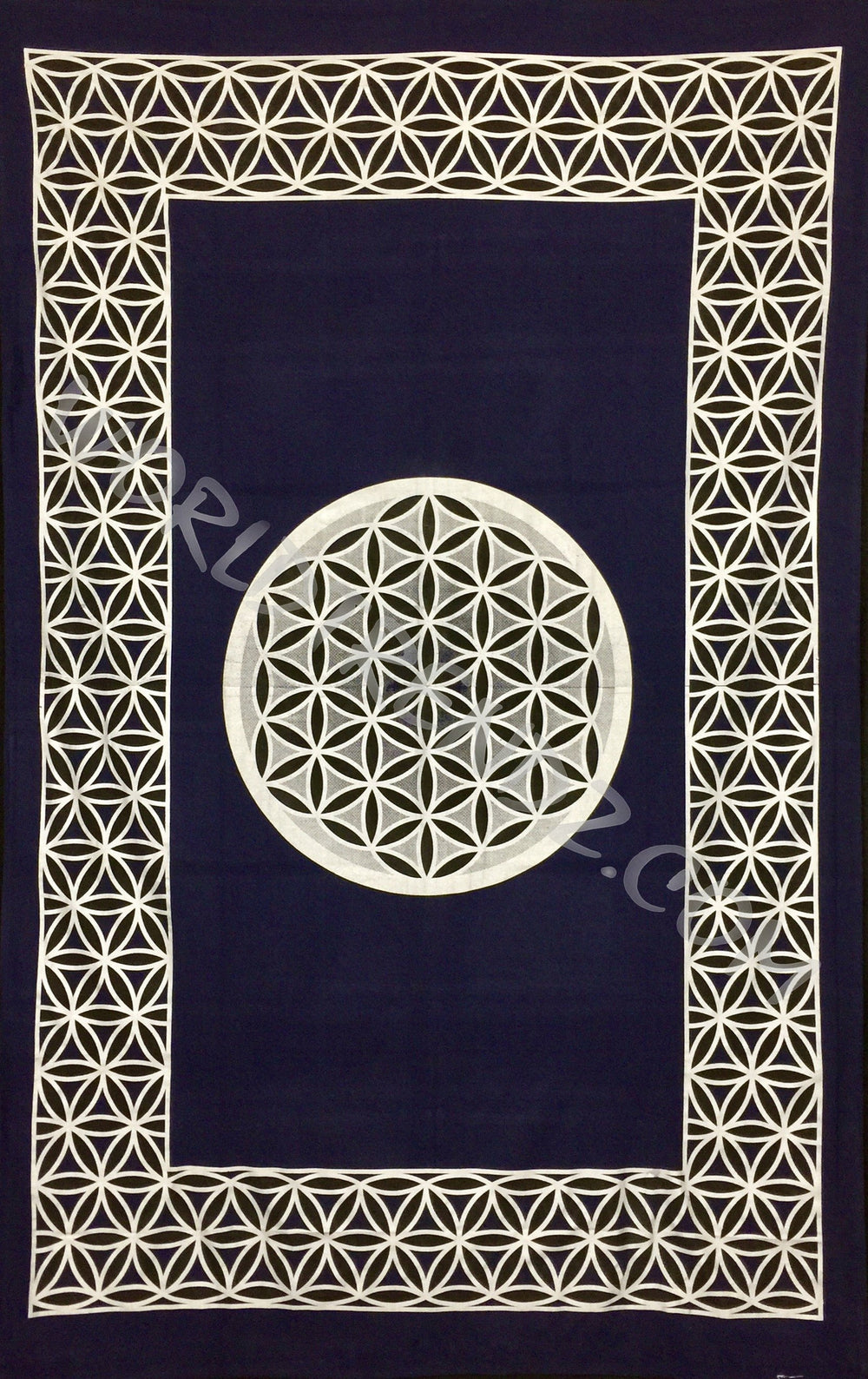 FLOWER OF LIFE TAPESTRY NAVY BLUE -SILVER-BLACK