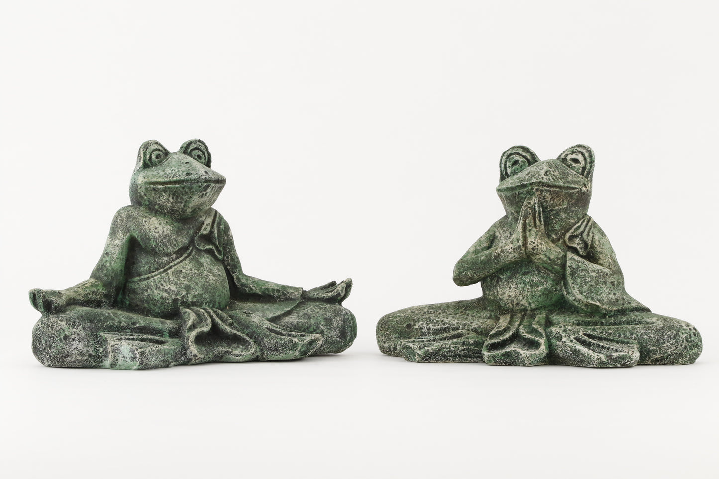 MEDITATING NAMASTE FROG STATUE COMPARISON FRONT VIEW
