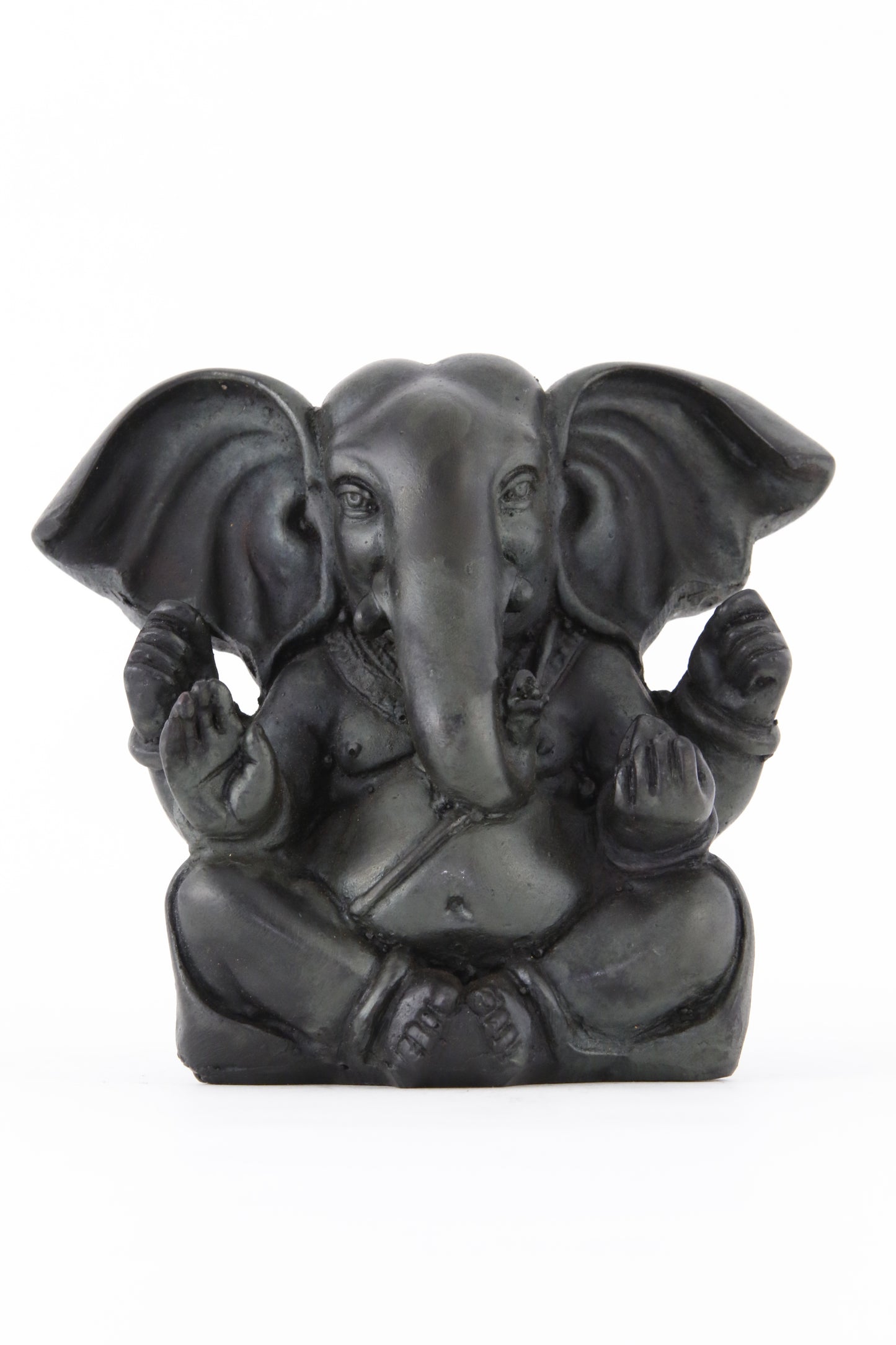 GANESHA BALD POINTY EARS STATUE DARK LARGE FRONT VIEW 
