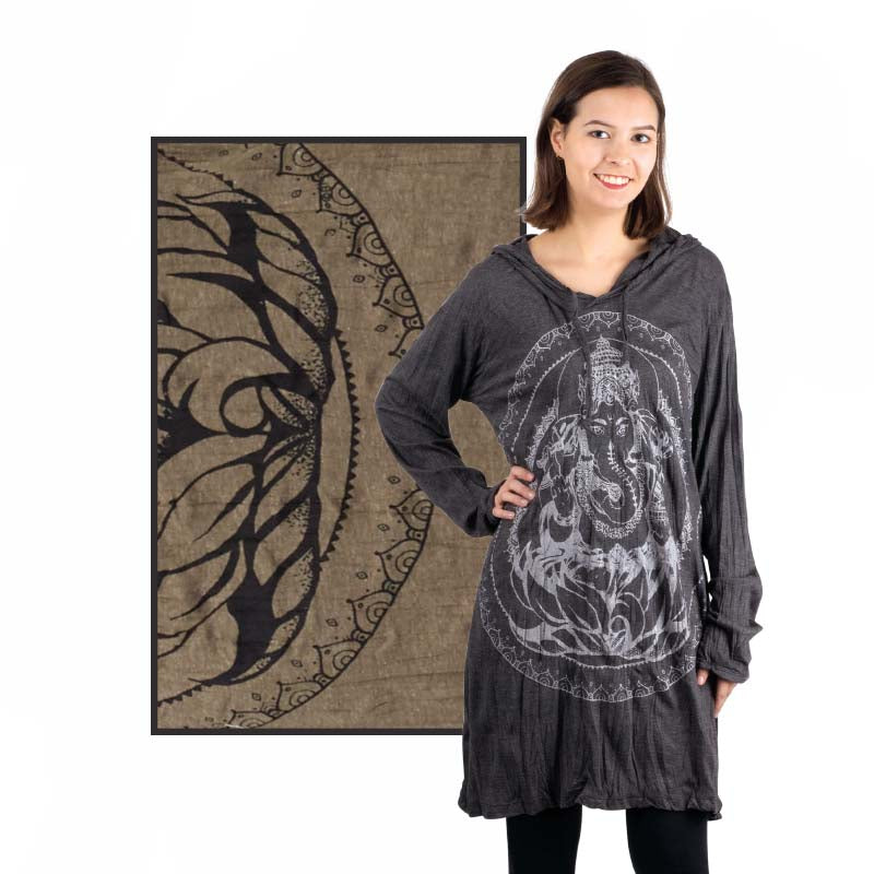 GANESHA HOODIE DRESS OLIVE GREEN