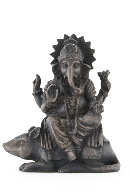 GANESHA ON MOUSE STATUE DARK FRONT VIEW