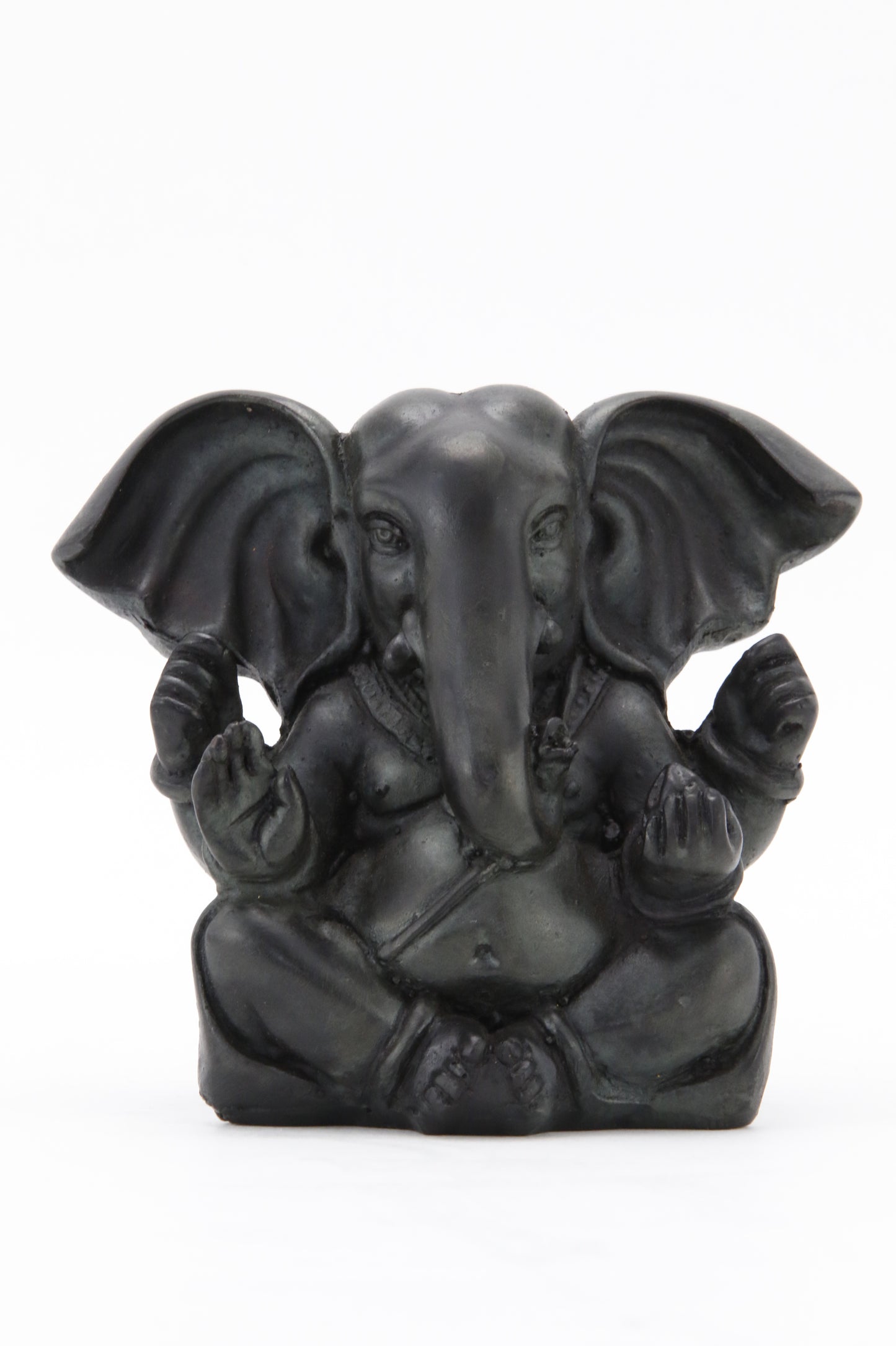 GANESHA BALD POINTY EARS STATUE DARK LARGE FRONT VIEW