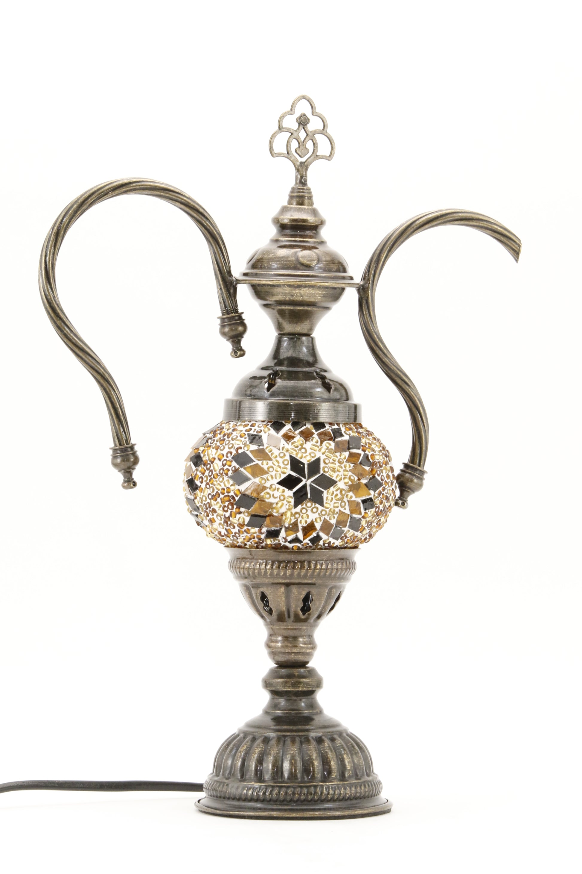 TURKISH MOSAIC GENIE BOTTLE TABLE LAMP AMBER -TURNED OFF