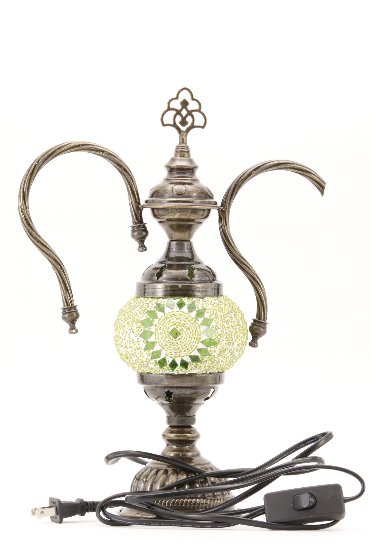 TURKISH MOSAIC GENIE BOTTLE TABLE LAMP LIME GREEN -TURNED OFF