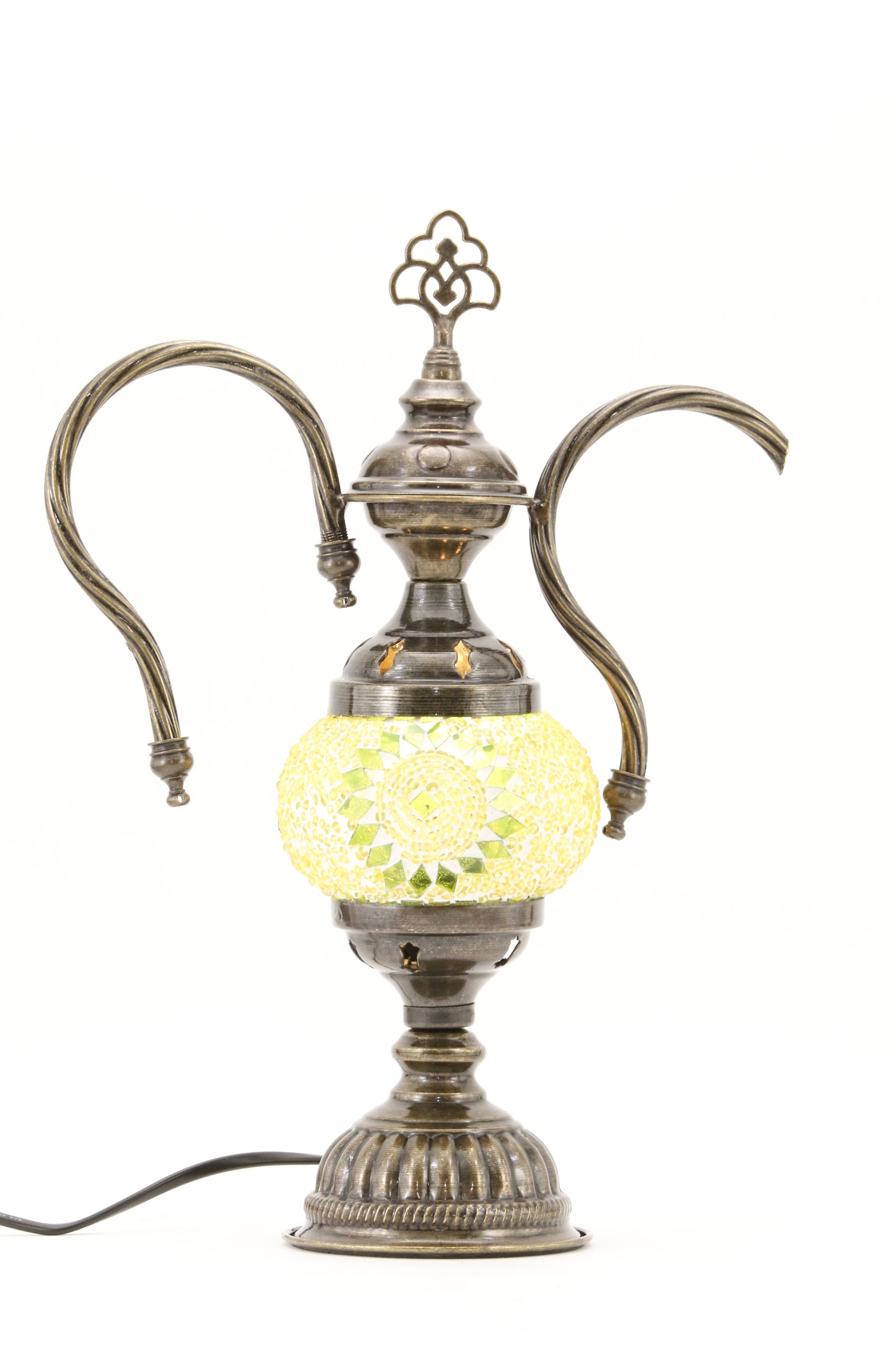 TURKISH MOSAIC GENIE BOTTLE TABLE LAMP LIME GREEN -TURNED ON