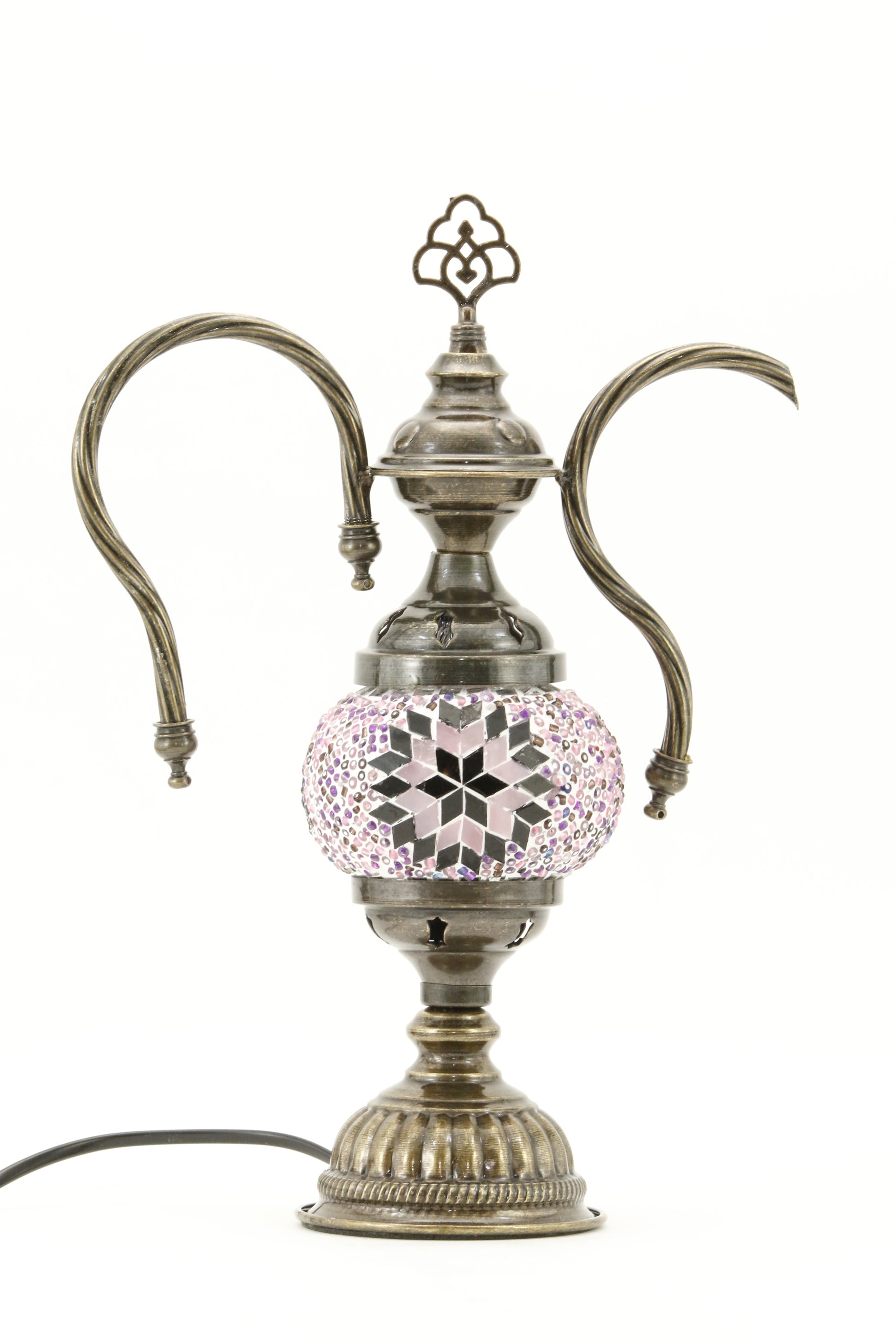 TURKISH MOSAIC GENIE BOTTLE TABLE LAMP MAUVISH PINK -TURNED OFF
