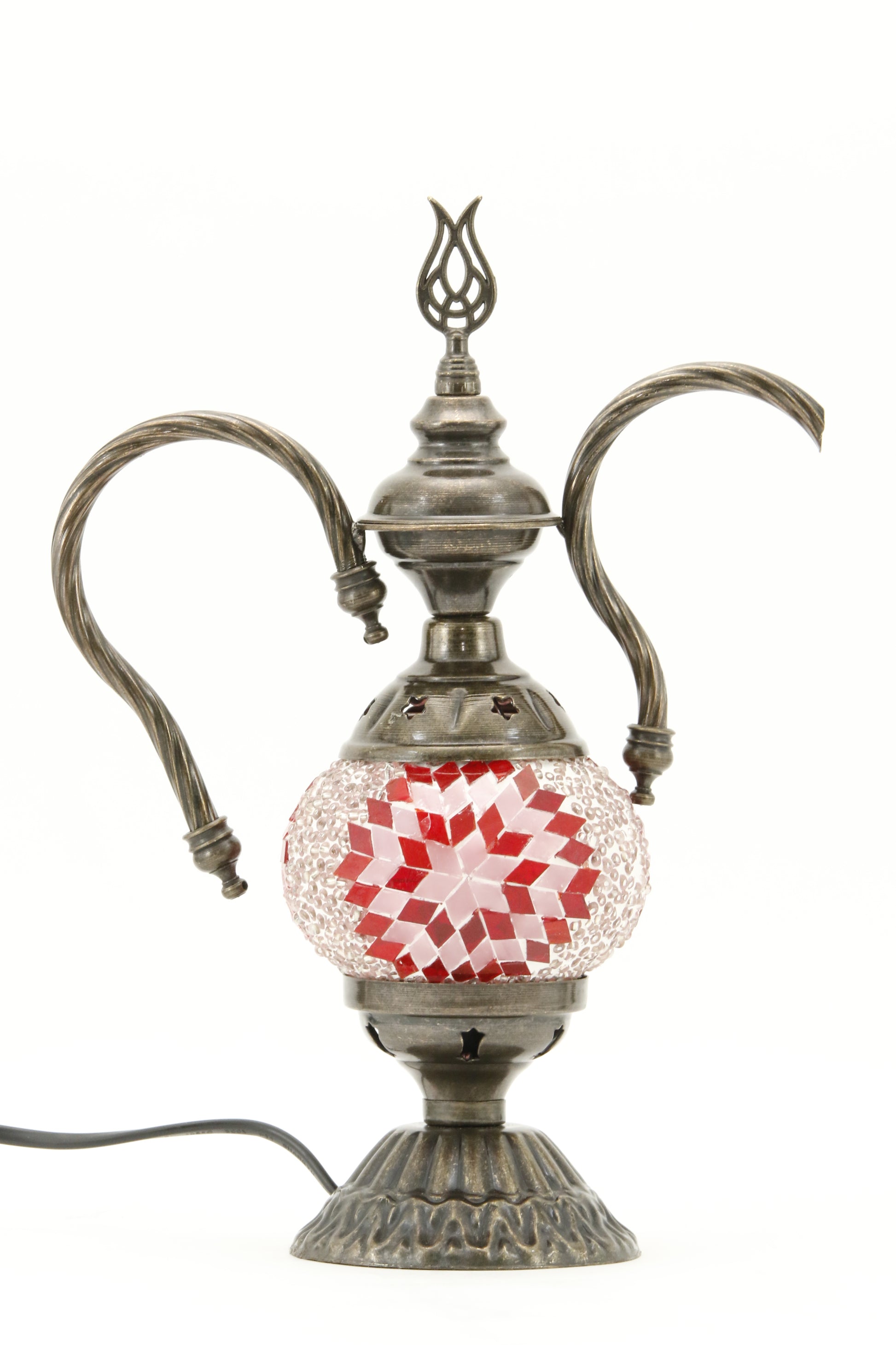 TURKISH MOSAIC GENIE BOTTLE TABLE LAMP RED -TURNED OFF
