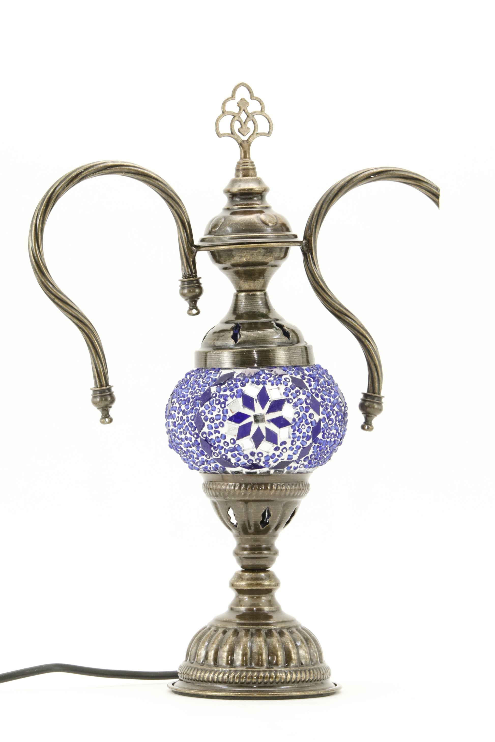 TURKISH MOSAIC GENIE BOTTLE TABLE LAMP ROYAL BLUE -TURNED OFF