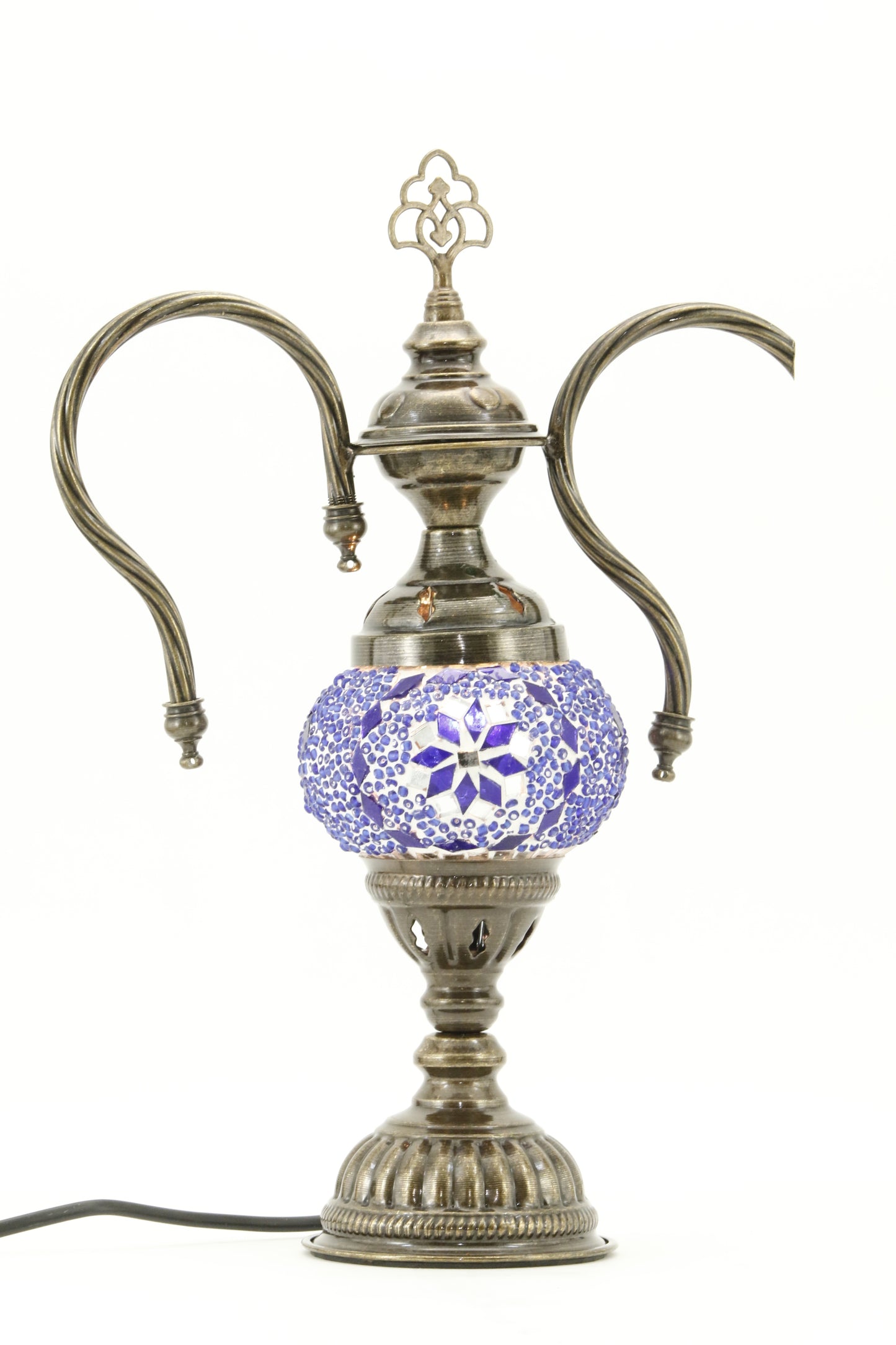 TURKISH MOSAIC GENIE BOTTLE TABLE LAMP ROYAL BLUE -TURNED ON