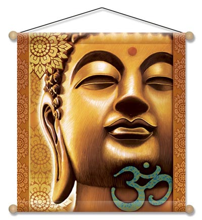 GOLDEN BUDDHA TEMPLE MEDITATION BANNER WALL HANGING