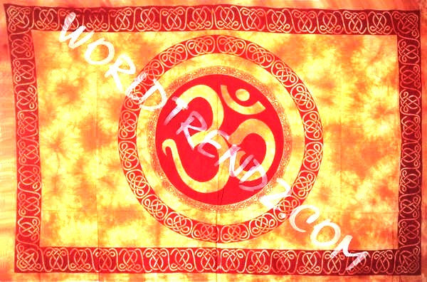 OM CELTIC MANDALA TAPESTRY YELLOW WITH RED