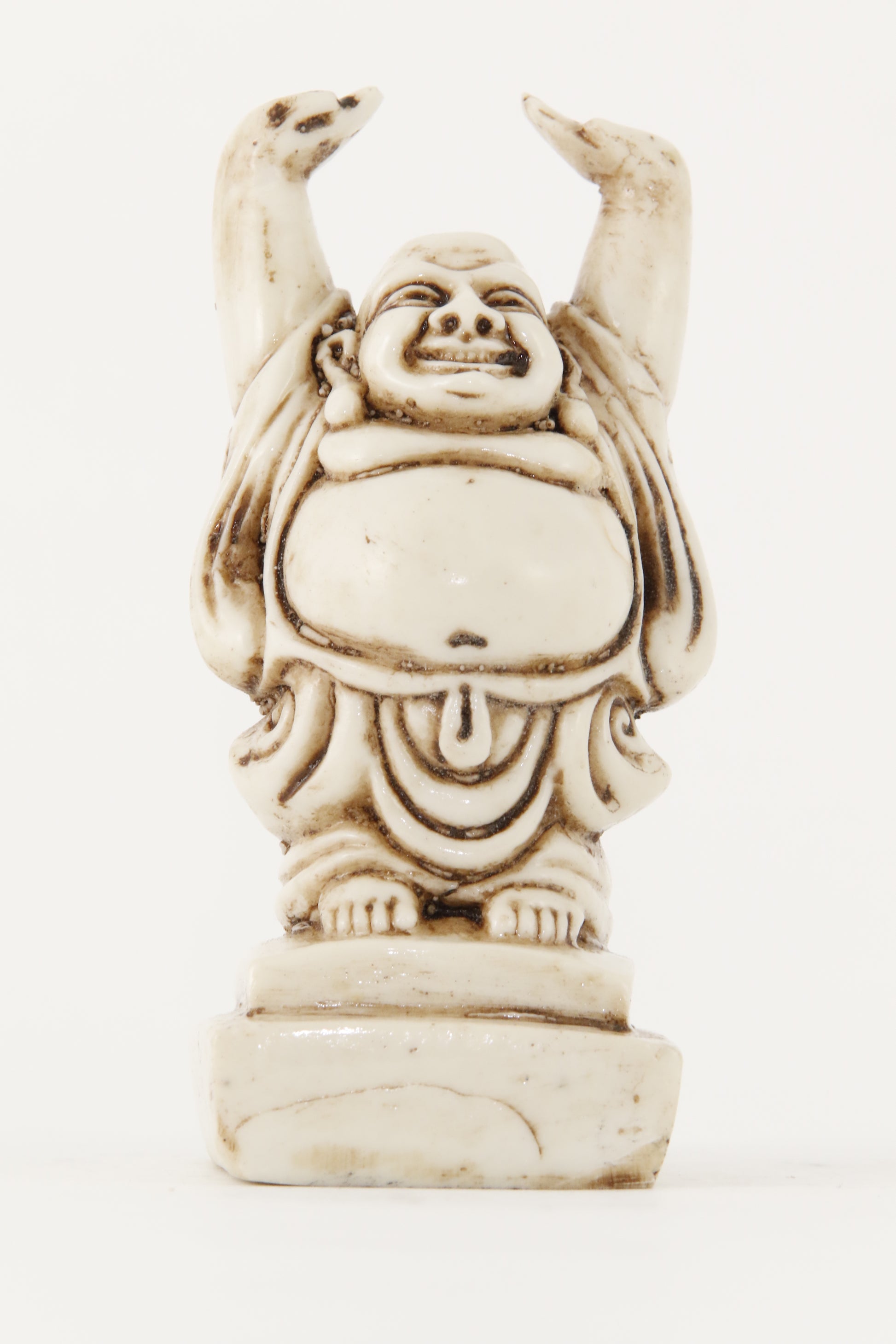LAUGHING BUDDHA STATUE OFF-WHITE SMALL SIZE FRONT VIEW