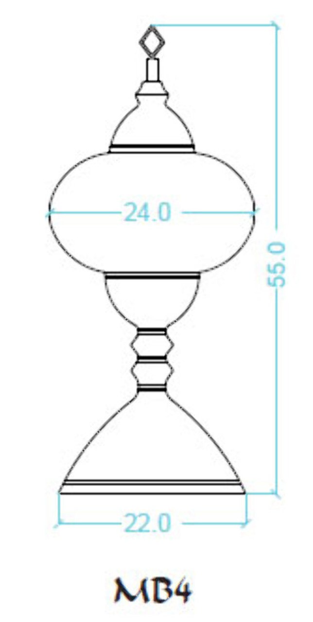 TURKISH MOSAIC TABLE LAMP MB4 SIZE CHART