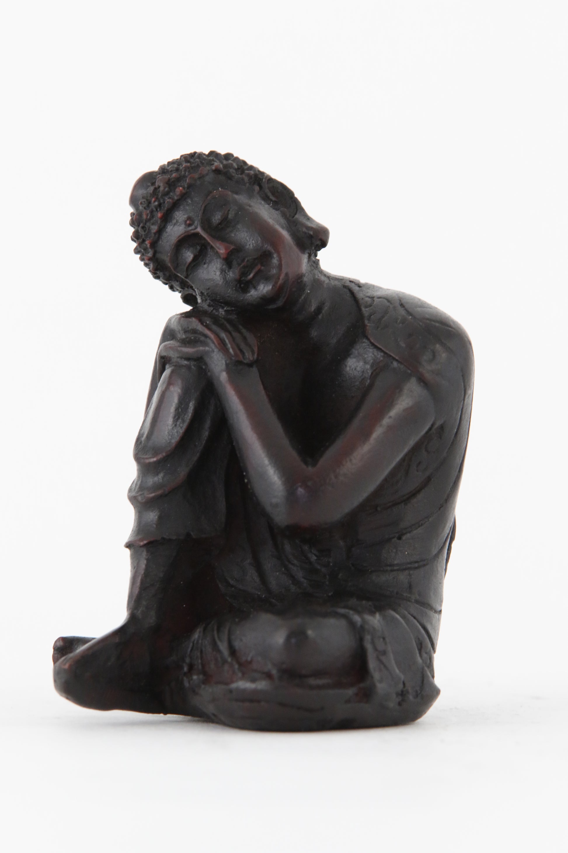 RESTING BUDDHA STATUE DARK SMALL SIDE VIEW