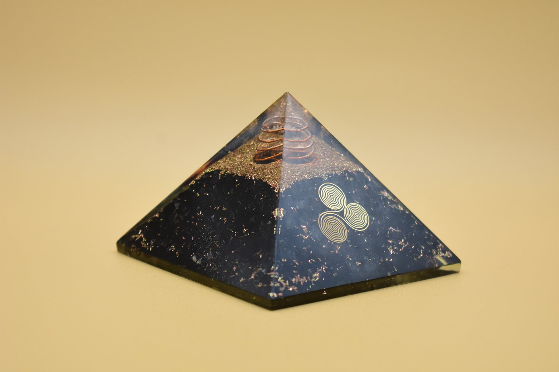 Black Tourmaline Small Pyramid Triskelion Symbol 