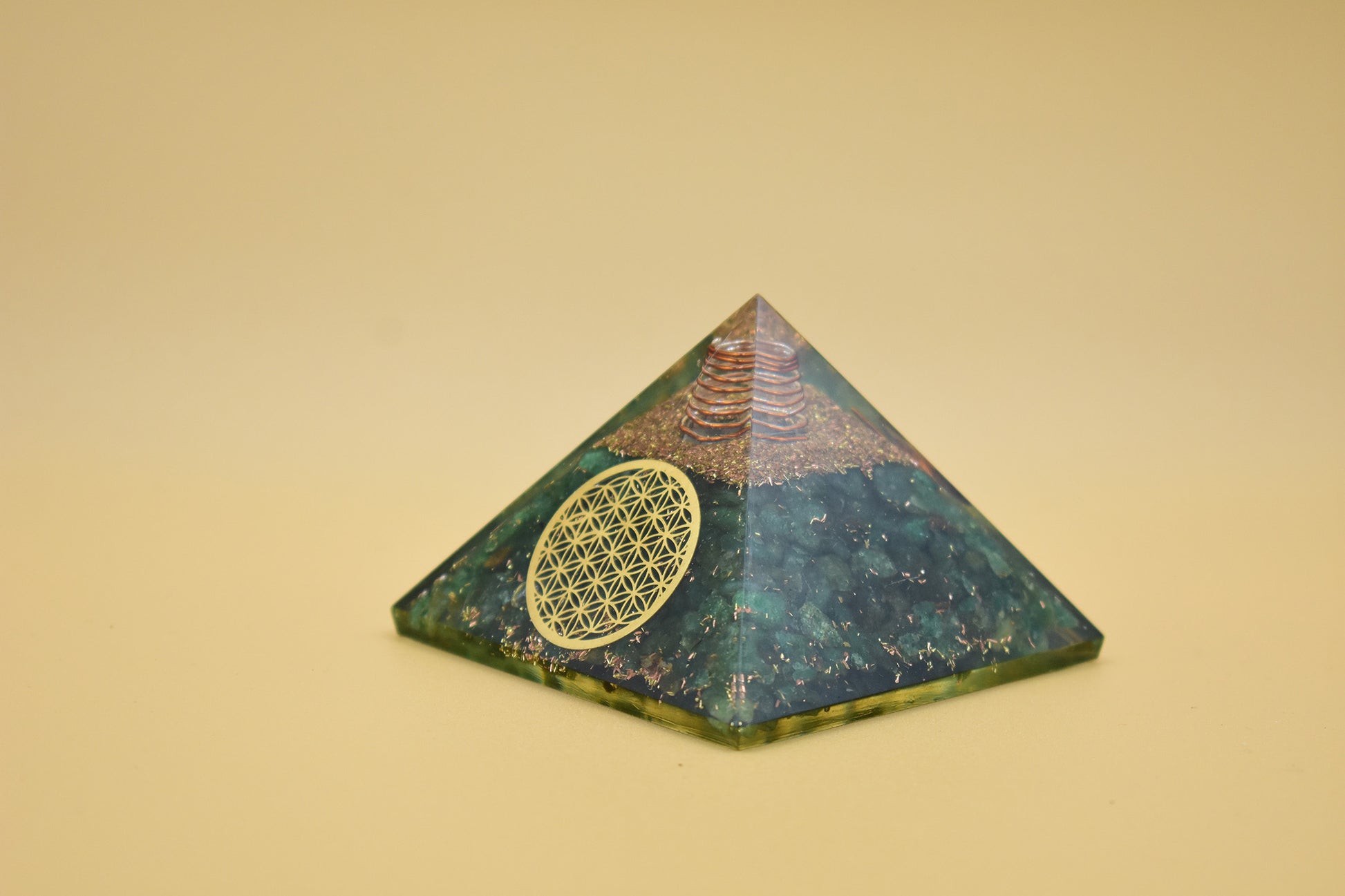 Fuchsite Small Pyramid Flower of Life Symbol