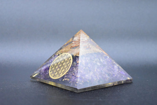 Amethyst Small Pyramid Flower of Life Symbol