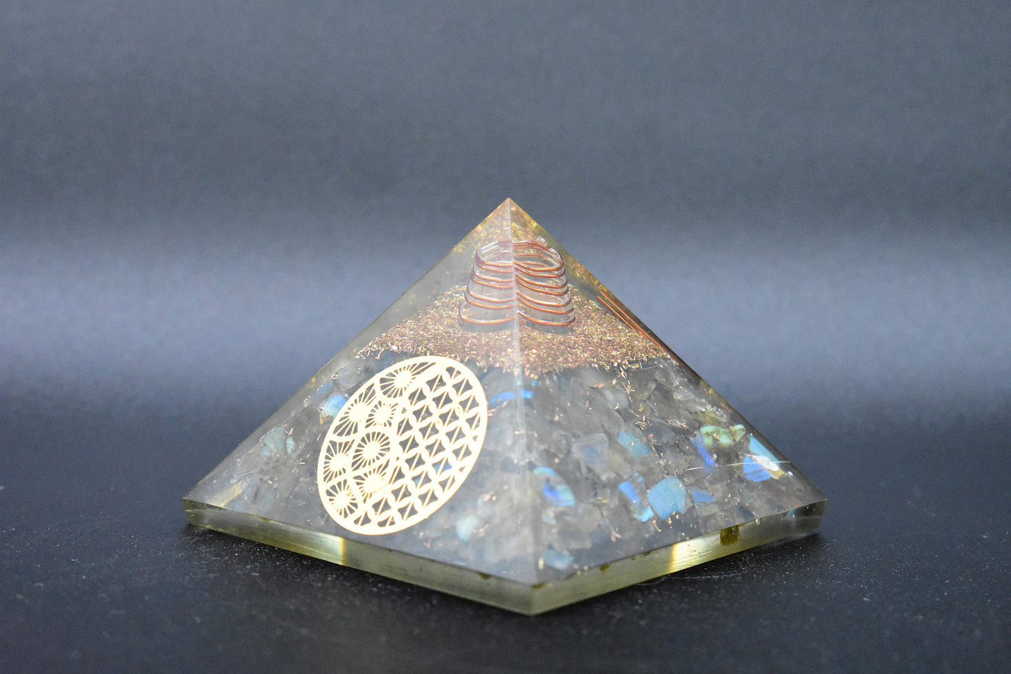 Labradorite Small Pyramid Sacred Geometry Yin Yang Symbol