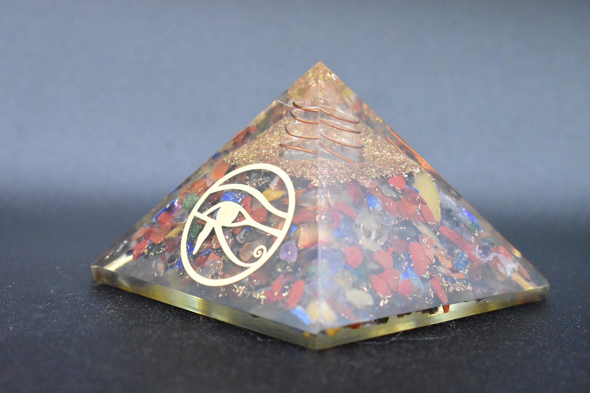Mixed Chakra Stones Orgone Pyramid Eye