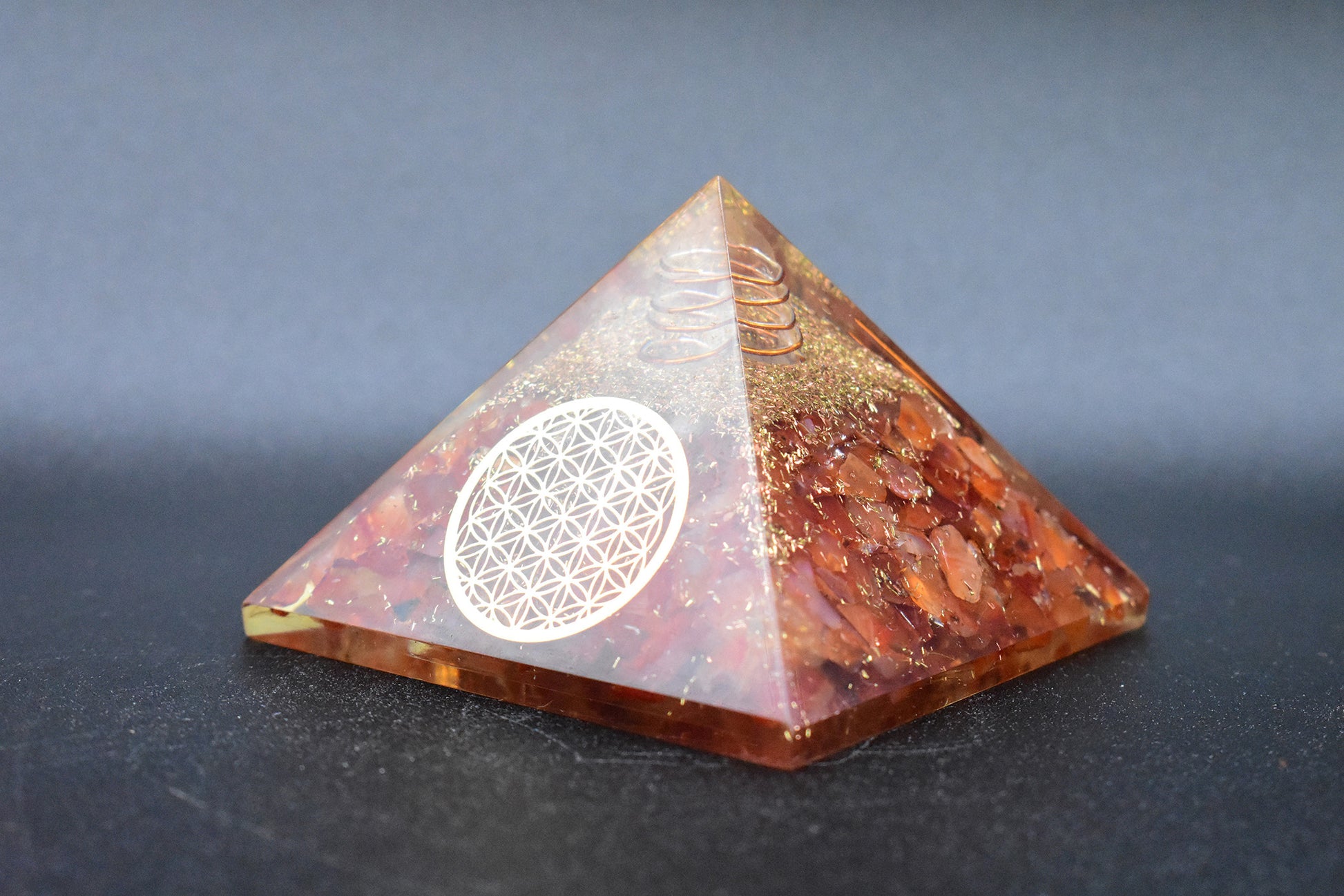 Carnelian Small Pyramid Flower of Life Symbol
