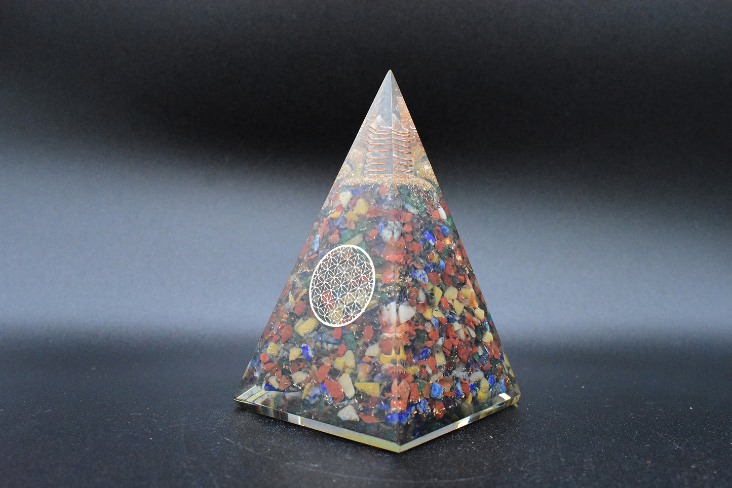 Mixed Chakra Stones Orgone Pyramid Geometry