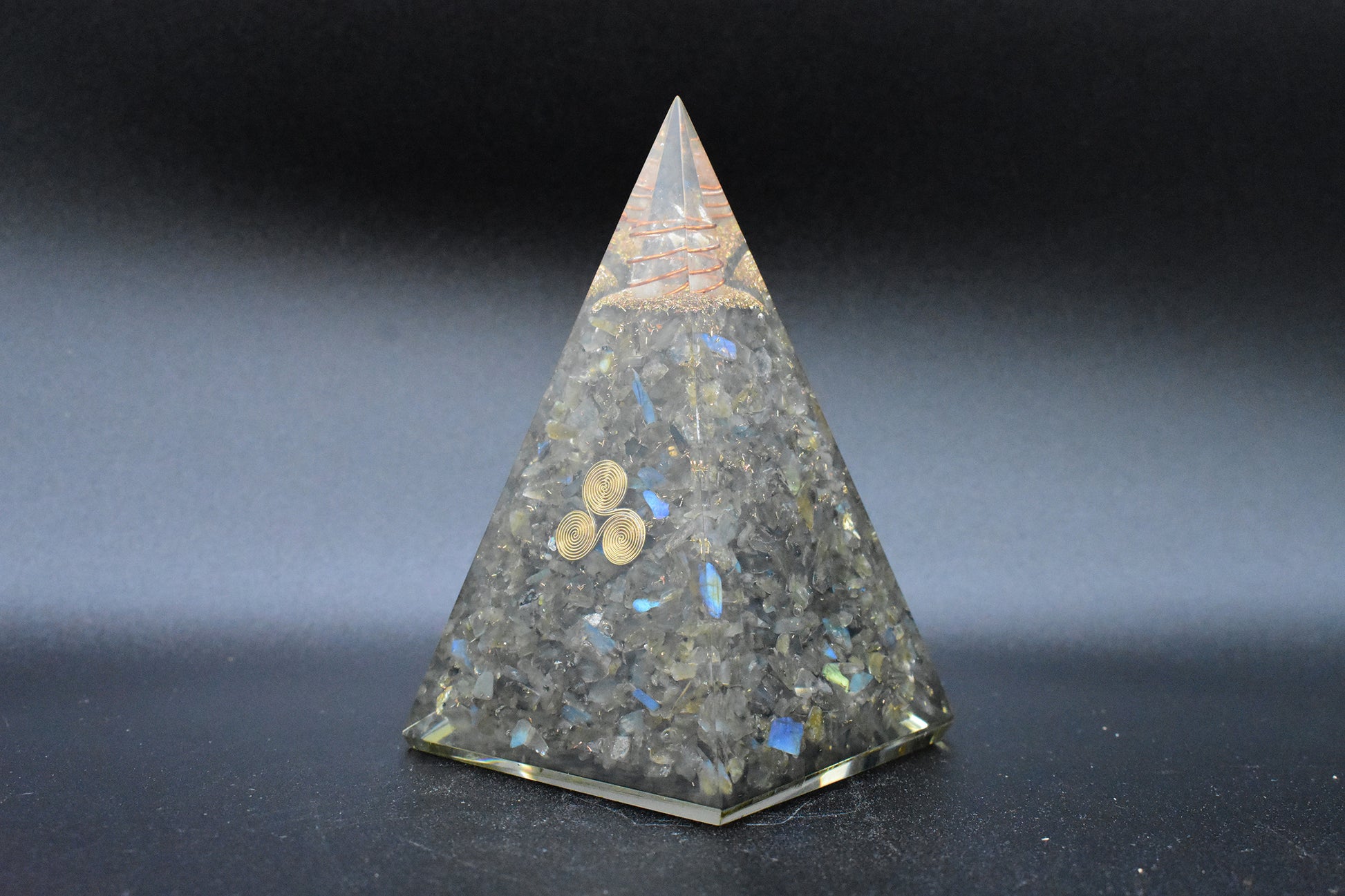 Labradorite Large Pyramid Triskelion Symbol