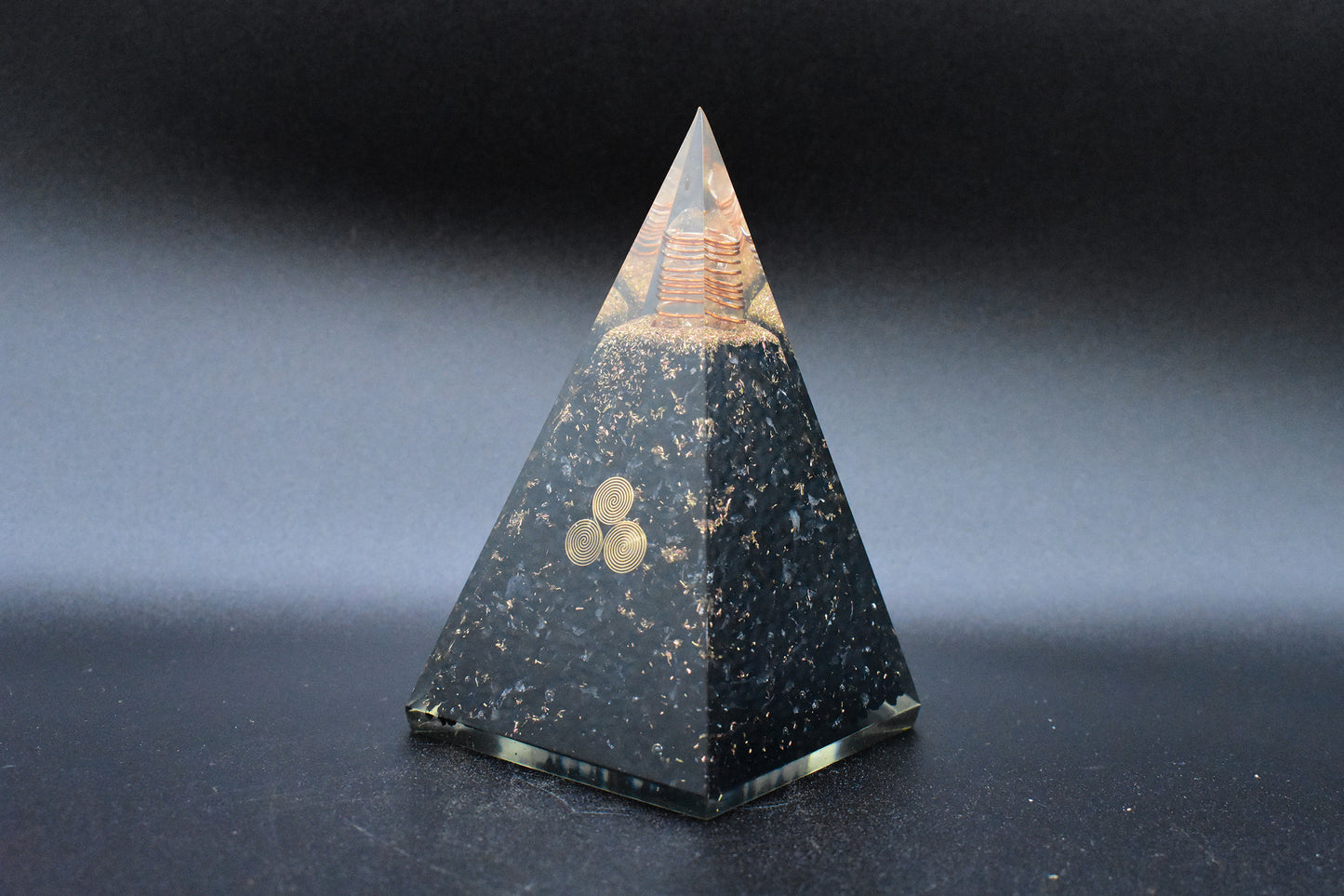 Black Tourmaline Large Pyramid Triskelion Symbol 