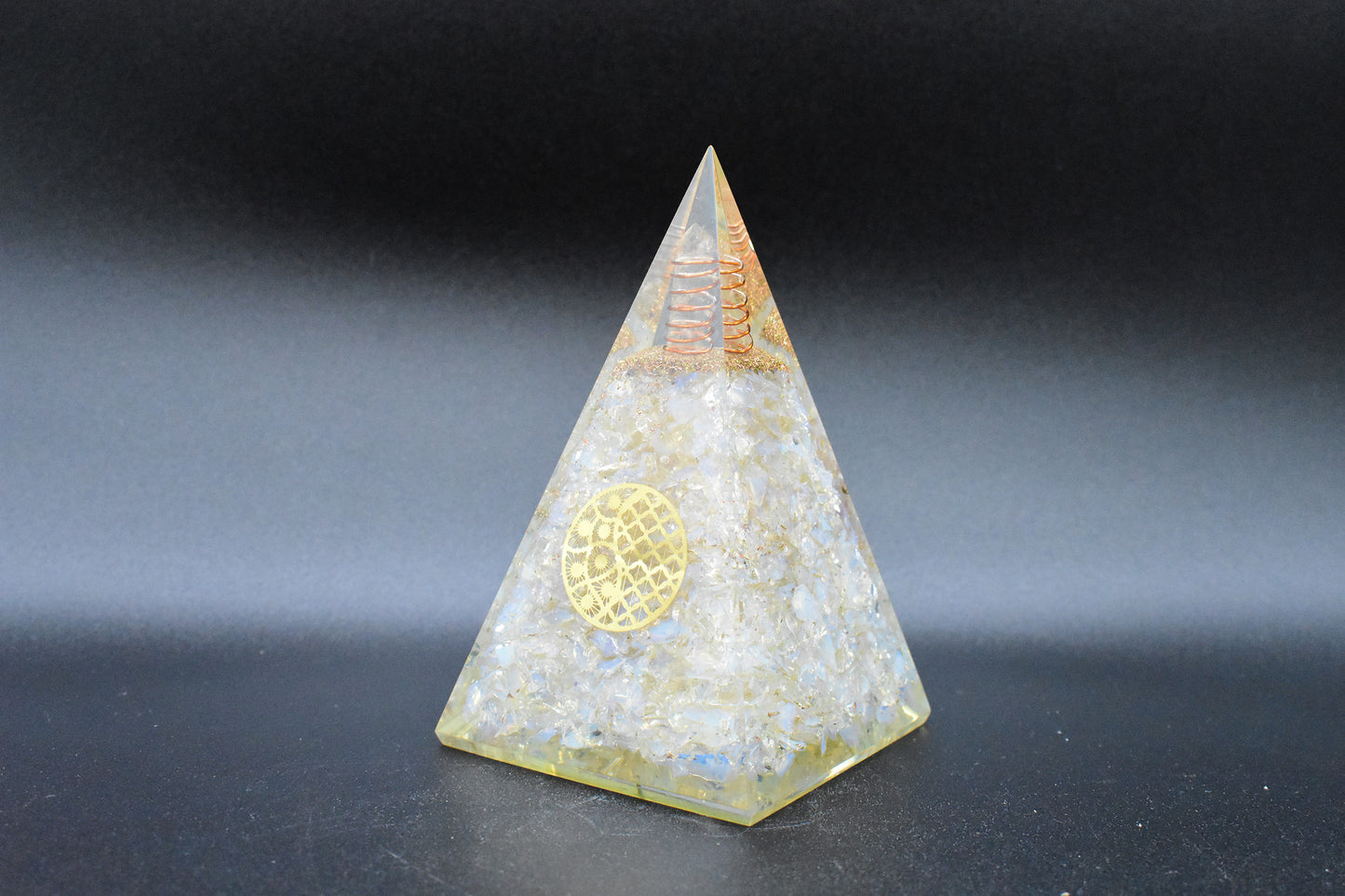 Rainbow Moonstone Large Pyramid Sacred Geometry Yin Yang Symbol