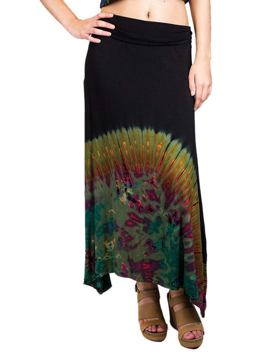 HALF TIE DYE MAXI SKIRT GREEN