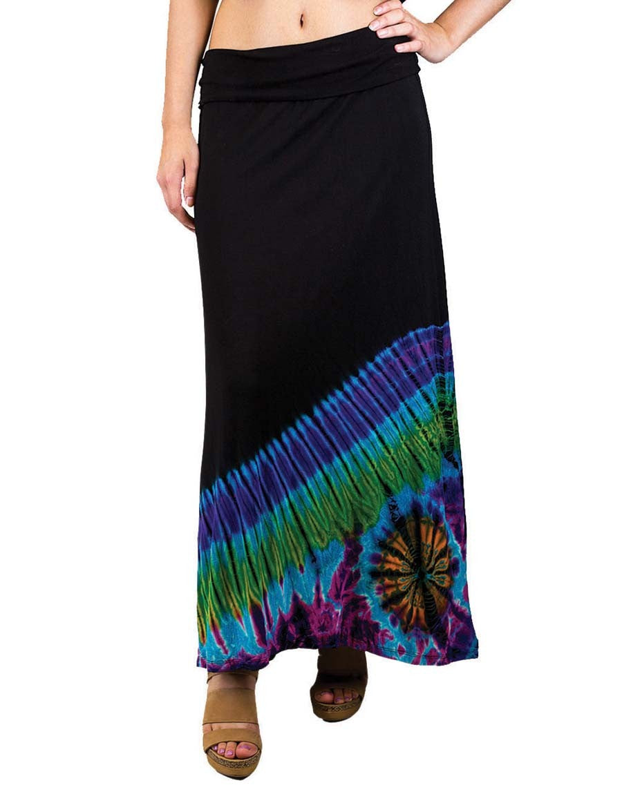 HALF TIE DYE MAXI SKIRT TURQUOISE