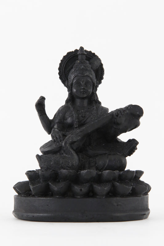 GODDESS SARASWATI STATUE DARK SMALL SIZE FRONT VIEW