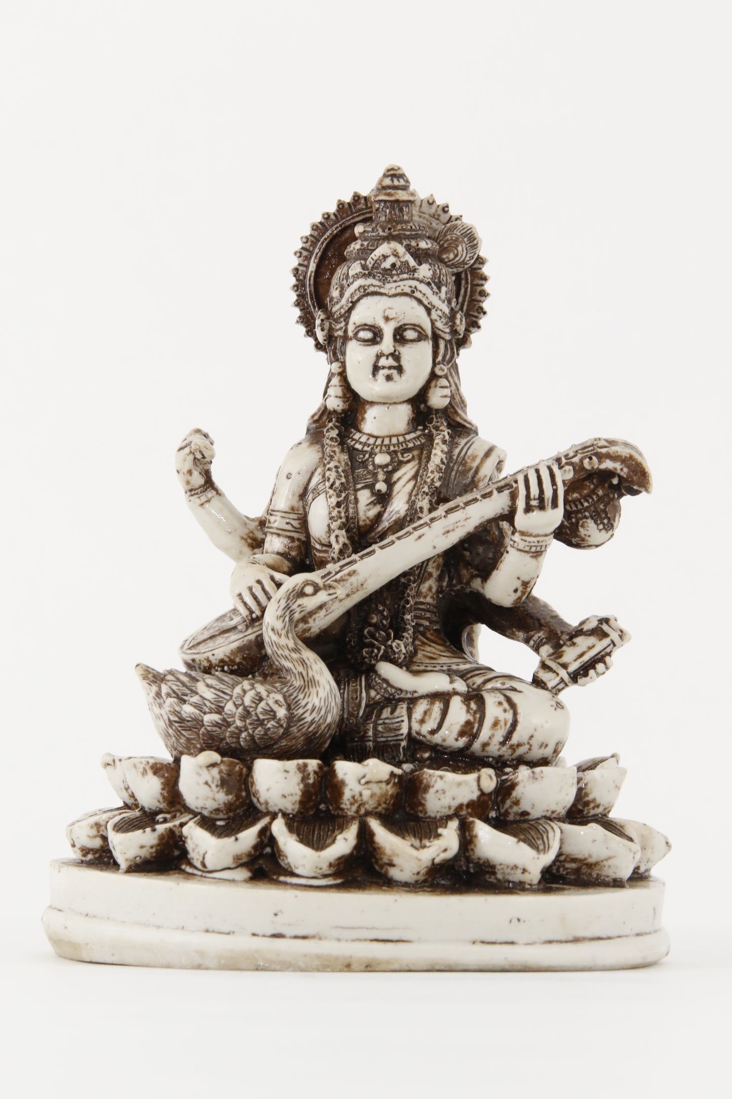 GODDESS SARASWATI STATUE OFF-WHITE LARGE SIZE FRONT VIEW