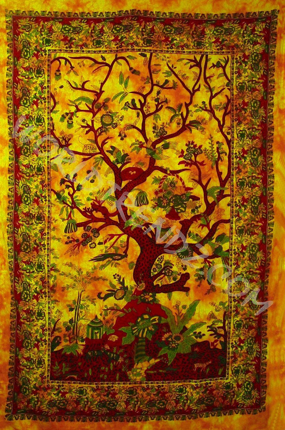 SPRING TREE OF LIFE TAPESTRY TIGHT WEAVE GOLD