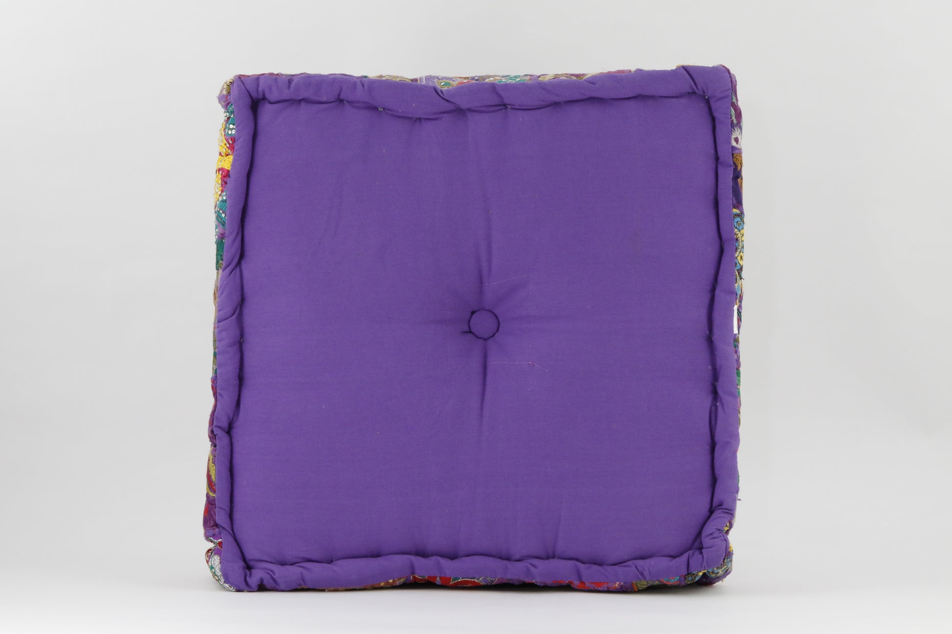 MEDITATION CUSHION PURPLE EMBROIDERED SQUARE BACK VIEW