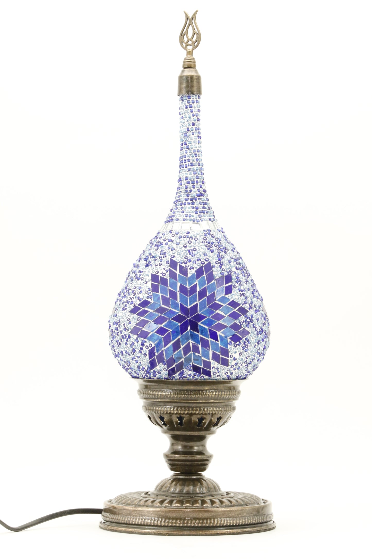 TEAR DROP SHAPED TURKISH MOSAIC TABE LAMP BLUE-TURNED OFF